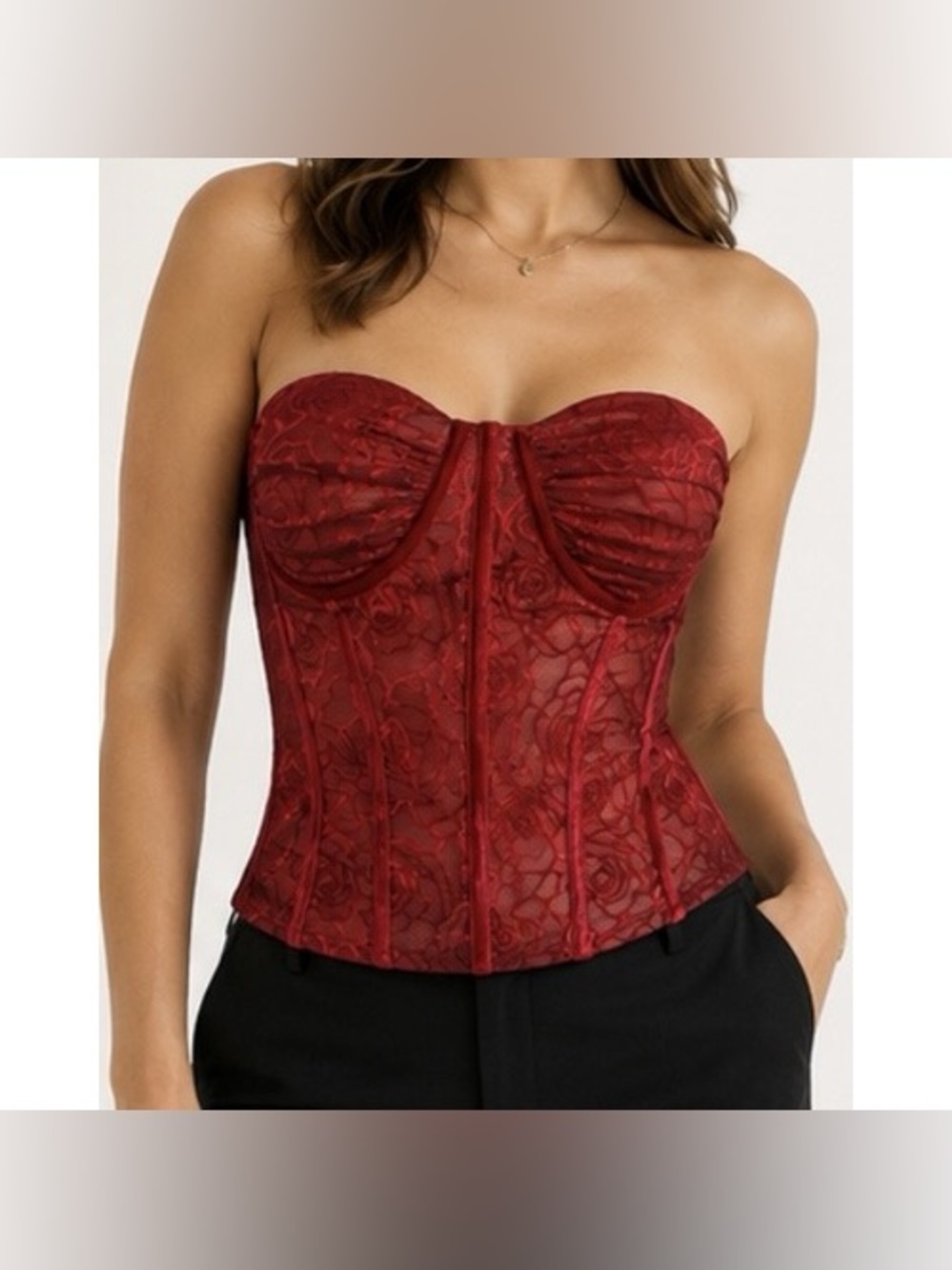 Red Zip Up Back Corset Top Size L Structured Whimsigoth Renaissance Romantic